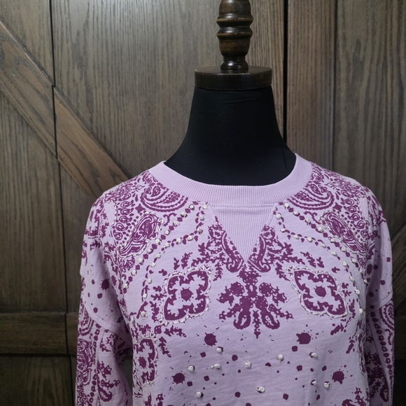 Sundance Lavender Paisley Crew Neck Sweater - Picture 2 of 5